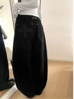 한국 스타일 다크 크로스 루즈 와이드 레그 진 두꺼운 따뜻한 가을 겨울 데님 팬츠 스트리트 패션 슬림 효과 여성용 청바지 - 이미지 2