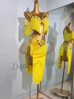 여성용 밸리 댄스 코스튬 라인석 대형 렌즈 서스펜더 탱고 삼바 공연 원피스, 하이 엔드 커스텀 레드 태슬 - 이미지 5