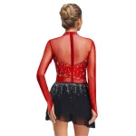 여성 서정적 댄스 드레스 긴 소매 쉬폰 스커트 레오타드 드레스 피겨 스케이팅 체조 발레 댄스 공연 의상 - 이미지 2