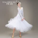 라운드 넥 다이아몬드 그라데이션 여성 볼룸 댄스 대회 드레스 왈츠 드레스 룸바 댄스 의상 볼 가운 S-XXL