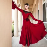 스커트 랜턴 슬리브 볼룸 드레스 경쟁 왈츠 드레스 백리스 볼룸 댄스 드레스 스탠다드 와인 레드 블랙 피쉬본 - 이미지 4