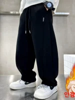 두꺼운 플리스 아동용 스웨트팬츠 가을 겨울 신상 남성용 따뜻한 캐주얼 바지 패셔너블한 올매치 롱 팬츠 - 이미지 2