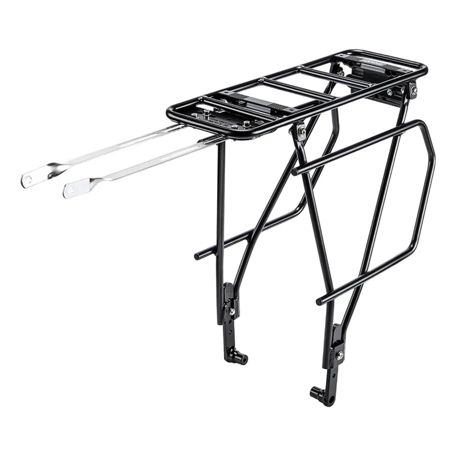 Bike Pannier Rack Sturdy Aluminum Alloy Black Rear Cargo Carrier Versatile Holder for Mountain Bike Commuting and Traveling