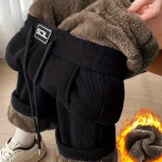 여성용 겨울 플리스 와이드 레그 팬츠, 하이 웨이스트, 두껍고 따뜻함, 캐주얼 스포츠 스타일.