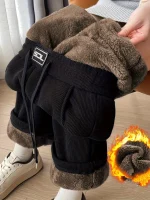 여성용 겨울 플리스 와이드 레그 팬츠, 하이 웨이스트, 두껍고 따뜻함, 캐주얼 스포츠 스타일.