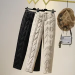 아울렛 스토어 여성용 겨울 캐주얼 스트레이트 레그 코튼 다운 바지 하이 웨이스트 두꺼운 롱 팬츠 편안하고 패셔너블한 - 이미지 5