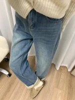 두꺼운 양털 안감 스트레이트 레그 청바지 여성용 하이 웨이스트 슬리밍 벨 바닥 플러스 사이즈 겨울 세련된 트렌디 데님 바지 - 이미지 2