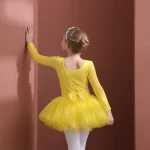 여자 발레 댄스 투투 드레스 키즈 짧은/긴 소매 Tulle Bowknot 스케이트 체조 크리스마스 생일 파티 Leotard Dancewear - 이미지 5