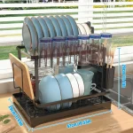 다기능 접시 건조대 - 배수판, 공간 절약형 디자인, 기구 및 컵 홀더가 포함된 녹 방지 2단 접시 랙 - 이미지 2