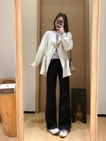 레트로 하이웨이스트 와이드 레그 진 여성용 가을 겨울 플러스 사이즈 몸매 보정 다용도 플레어 데님 팬츠 - 이미지 2