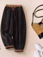 두꺼운 코듀로이 하란 바지 여성 캐주얼 바지 하이 웨이스트 탄성 밴드 슬리밍 작은 발 신발 가을 겨울 새로운 스타일