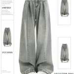 미국 스타일 레트로 하이 스트리트 섹시 걸 드레이프 데님 팬츠 여성용 봄 가을 소형 사이즈 하이 웨이스트 루즈 스트레이트 레그 플로어 렝스 팬츠