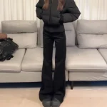 두꺼운 플리스 하이웨이스트 벨보텀 청바지 여성 겨울 패션 슬림핏 스몰 사이즈 드레이프 따뜻한 플로어 길이 부츠컷 청바지 - 이미지 3