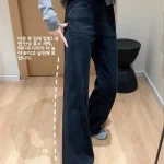 레트로 하이웨이스트 와이드 레그 진 여성용 가을 겨울 플러스 사이즈 몸매 보정 다용도 플레어 데님 팬츠