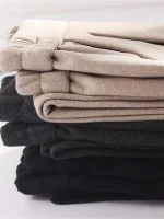 플러스 사이즈 여성용 울 하이웨이스트 슬림핏 당근 바지 루즈핏 밀색 하란 울 롱 팬츠 캐주얼 바지 - 이미지 3