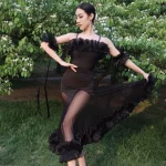 2022 볼룸 댄스 대회 드레스 여성 레이스 프릴 오프 숄더 탑 스커트 댄스 파티 드레스 왈츠 공연 의상 BL8621 - 이미지 6