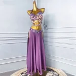 여성용 퍼플 벨리댄스 공연 드레스 2025 신상 고급 동양 무용 무대 공연 드레스 퍼플 세트 - 이미지 6