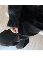 여성 플리스 와이드 레그 팬츠 겨울 하이웨이스트 롱 팬츠 루즈 캐주얼 - 이미지 4