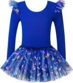 여자 댄스 투투 레오타드 발레 긴 소매 반짝 이는 스팽글 귀여운 댄스 드레스 - 이미지 2