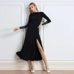 새로운 겨울 블랙 볼룸 댄스 드레스 여성 레이스 슬리브 왈츠 소셜 댄스 드레스 표준 현대 무용 공연 의상 3098