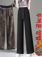 양털 안감 두꺼운 패셔너블 스트레이트 레그 진 캐주얼 팬츠 하이웨이스트 와이드 레그 팬츠 다용도 엄마 스트레이트 팬츠 - 이미지 5
