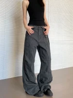 미국 레트로 멀티 포켓 작업 바지 남녀 여름 얇은 패션 스트레이트 레그 마이크로 플레어 슬림 워시드 캐주얼 바지 - 이미지 4